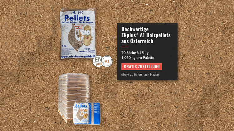 ENplus A1 Holzpellets aus Österreich – 70 Säcke à 15 kg, 1.050 kg pro Palette, gratis Zustellung